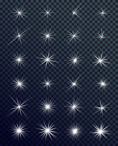 Set of Glowing light effects. Sparkles. Shining stars, bright flashes of lights with a radiating. Transparent light effects in vector. - Vector, Image