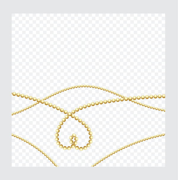 Golden or Bronze Color Round Chain. Realistic String Beads insulated. Decorative element. Gold Bead Design. Vector illustration. - Vector, Image