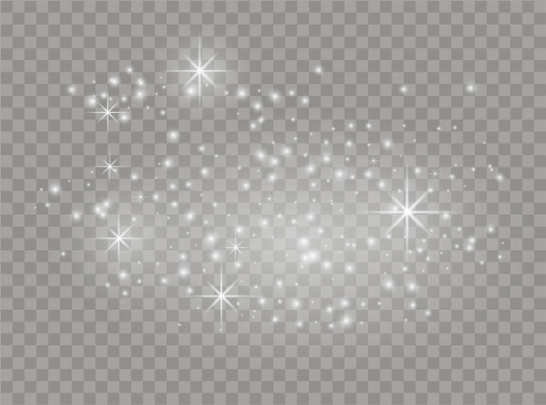 weiße Funken und Sterne. leuchten mit Licht. vektor.staubweiß. funkelt mit transparentem Hintergrund. Weihnachten abstraktes Muster. funkelnde magische Staubpartikel. - Vektor, Bild
