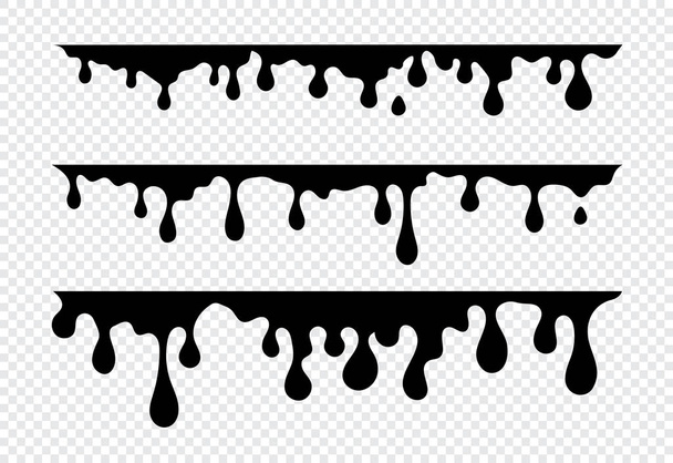 Dripping Paint Set. Liquid Drips. Paint Flows. Stains. Current Drops. Inks. Vector illustration. Easy To Edit. Transparent Background. - Vector, Image