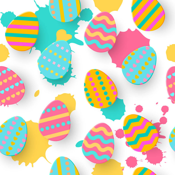 Seamless pattern of Easter Egg Paper cut style. Cute layered Eggs Hunt greeting card. Geometric holiday colorful backdrop, papercut. Festive posters, wrap, sale, article, add, web - Vector, Imagen