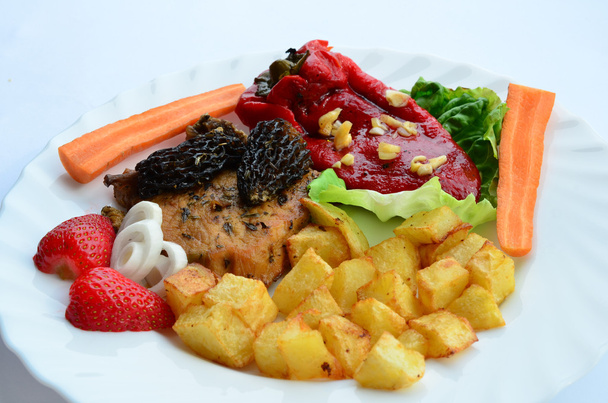 Pork steak with Morels served on a plate - Photo, Image