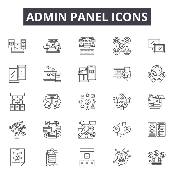 Admin panel line icons. Editable stroke signs. Concept icons: dashboard, technology, network, website, kpi etc. Admin panel  outline illustrations - Vector, Image