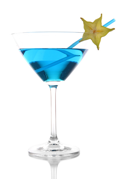 Kék koktél pohár martini elszigetelt fehér - Fotó, kép