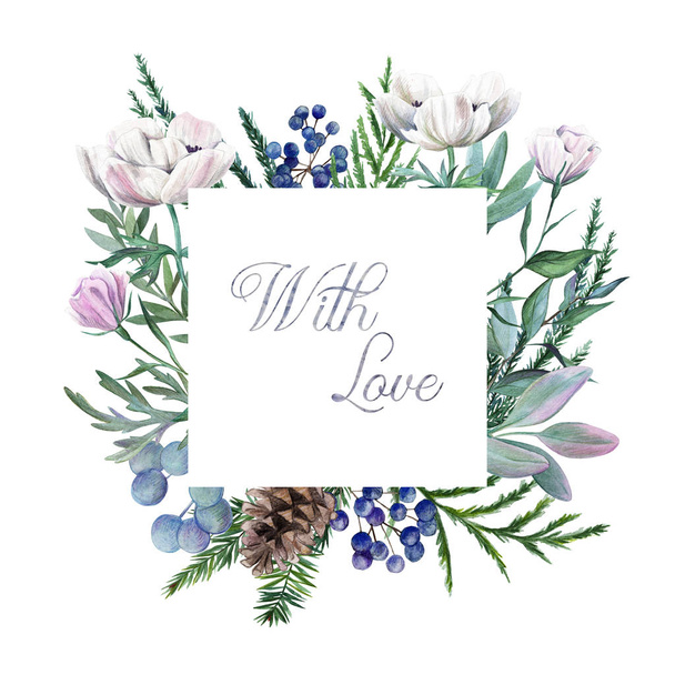 Greeting card with hand drawn watercolor floral elements. - Foto, immagini