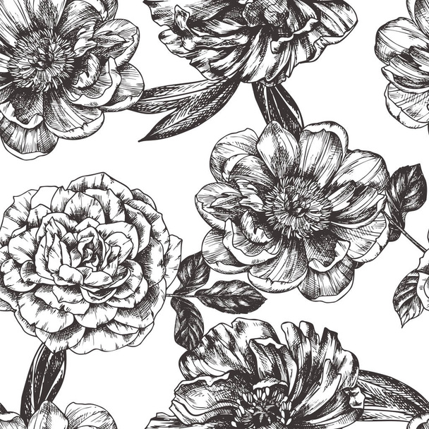 Vintage floral vector illustration, etching hand drawn clip art. - Vector, Image