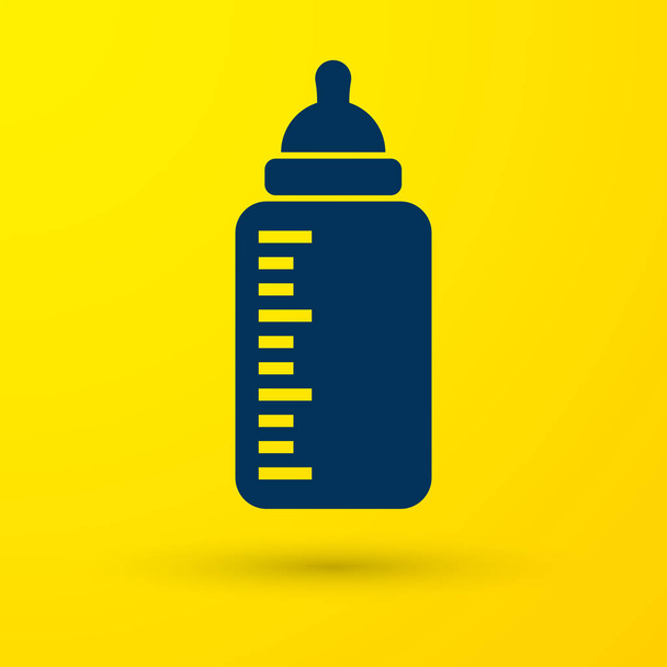 Blue Baby bottle icon isolated on yellow background. Feeding bottle icon. Milk bottle sign. Vector Illustration - Vector, Image