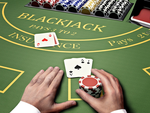 poker player at blackjack table in online casino - Photo, Image