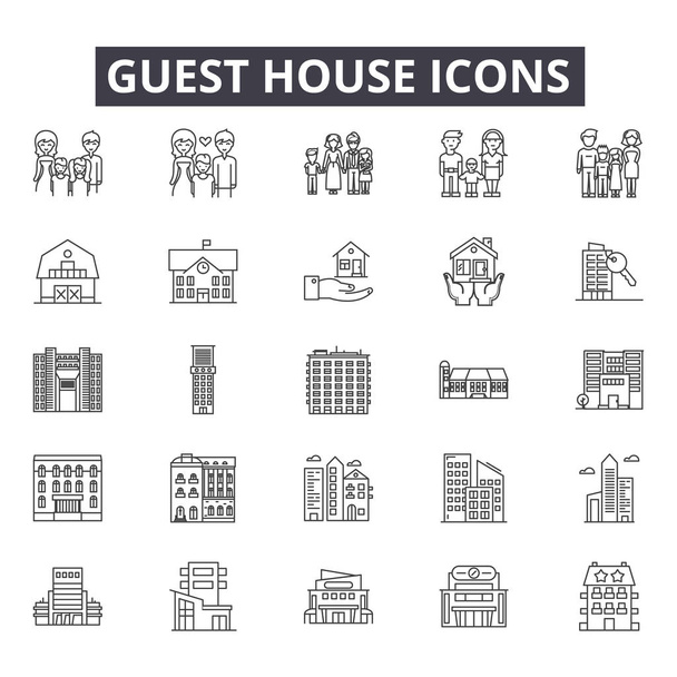 Guest house line ikony pro web a mobilní design. Upravitelná stopa známky. Guest house osnovy koncept ilustrace - Vektor, obrázek
