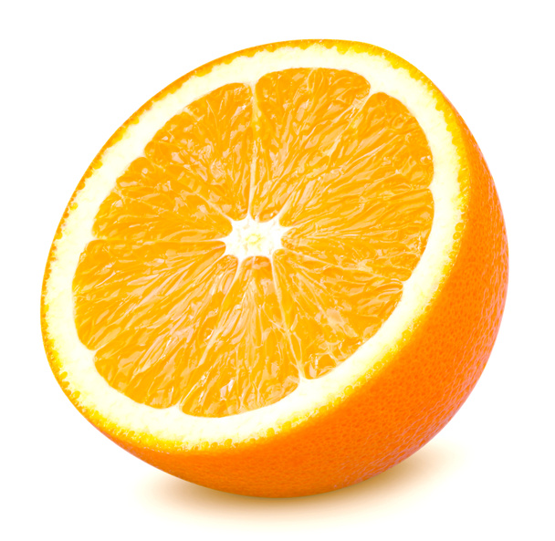 Isolated orange fruit. Slice of fresh orange isolated on white background with clipping path - Photo, Image