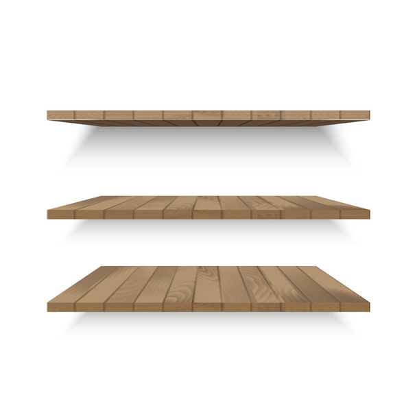 Wooden shelves on wall with soft shadow. Vector - Vector, Image