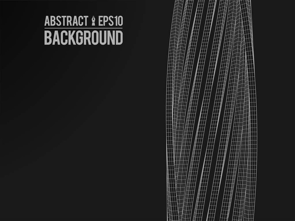 Wavy linear monochrome procedural terrain. Striped digital extraterrestrial landscape. Trendy wireframe cybernetic mountains. Modern illustration for a background. Element of design. - Vector, Image