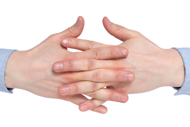 Twee menselijke join handen samen geïsoleerd op witte achtergrond, coll - Foto, afbeelding
