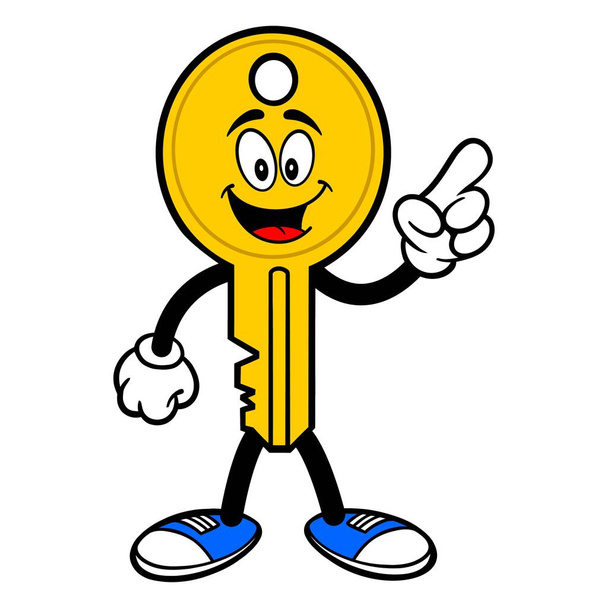 Key Mascot Векторна мультиплікаційна ілюстрація талісмана ключа автомобіля, що вказує
. - Вектор, зображення