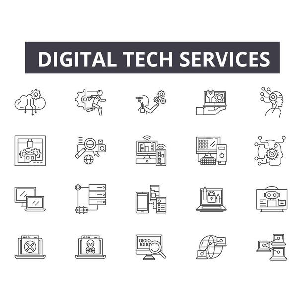 Dijital Teknik Servis web ve mobil tasarım için simgeleri sıraya. Düzenlenebilir kontur işaretler. Dijital teknoloji Hizmetleri anahat konsept çizimler - Vektör, Görsel