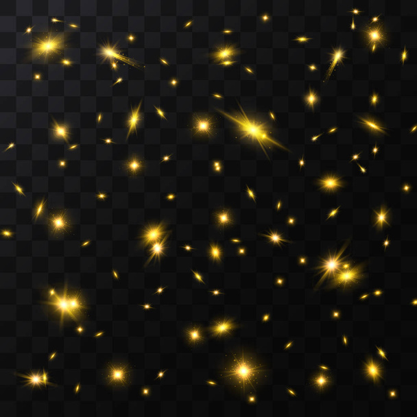 Realistic Detailed 3d Golden Star Light Sparkles Seamless Pattern Background. Vector - Vektör, Görsel