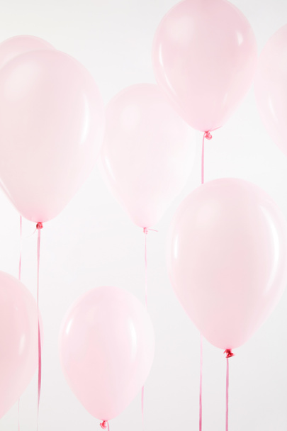 background with pink festive air balloons on white - Φωτογραφία, εικόνα