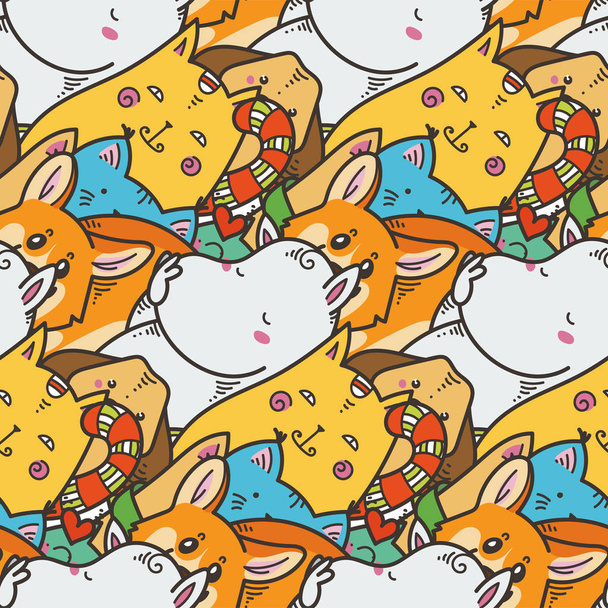 Seamless pattern with cute domestic animals. Kawaii doodle pets - Vektori, kuva