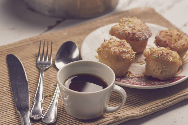 muffins with sugary chips and coffee - Photo, Image