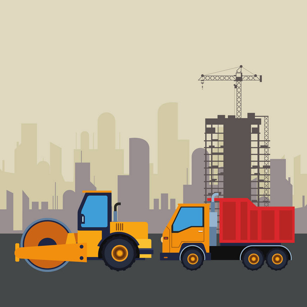Construction vehicles machinery colorful - Vector, Image