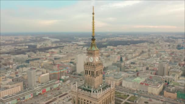A légi felvétel a Varsói dawntown, Kultúrpalota, Lengyelország - Felvétel, videó