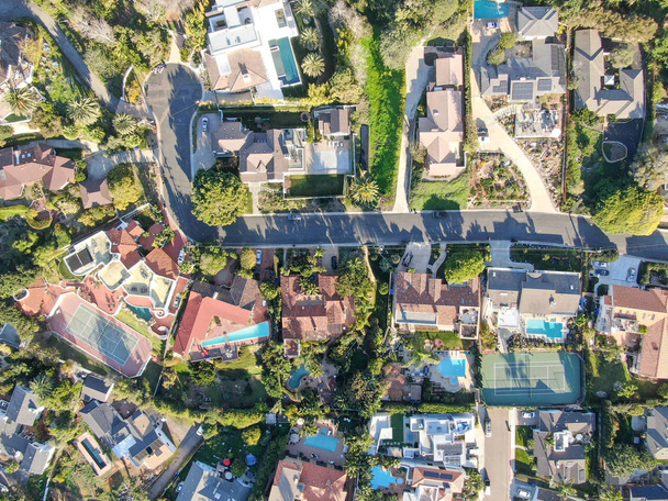 Aerial view of La Jolla little coastline city with nice beautiful wealthy villas with swimming pool. La Jolla, San Diego, California, USA.  West coast real estate development. - Photo, Image