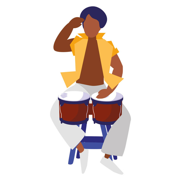 black tropical musician playing timbals character - Vector, Image