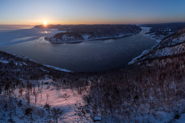 Top view of the source of the Angara at sunset - Фото, зображення