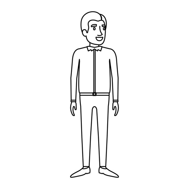 silhueta monocromática de homem de pé com roupas casuais
 - Vetor, Imagem