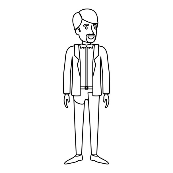 silueta monocromática del hombre de pie con la barba van dique en ropa casual
 - Vector, imagen