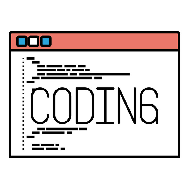 silhouette color sections of programming window with script of coding - Vector, Image