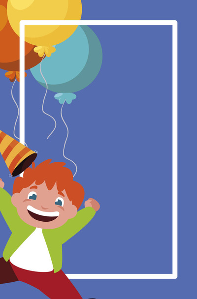 cute happy boy with birthday balloons helium - Vektor, obrázek