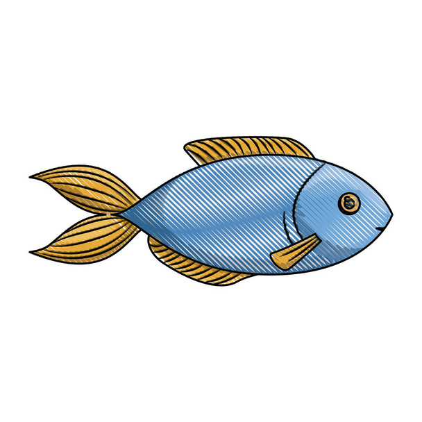 χρωματιστό μολύβι σιλουέτα του μπλε ψάρι πέστροφα - Διάνυσμα, εικόνα