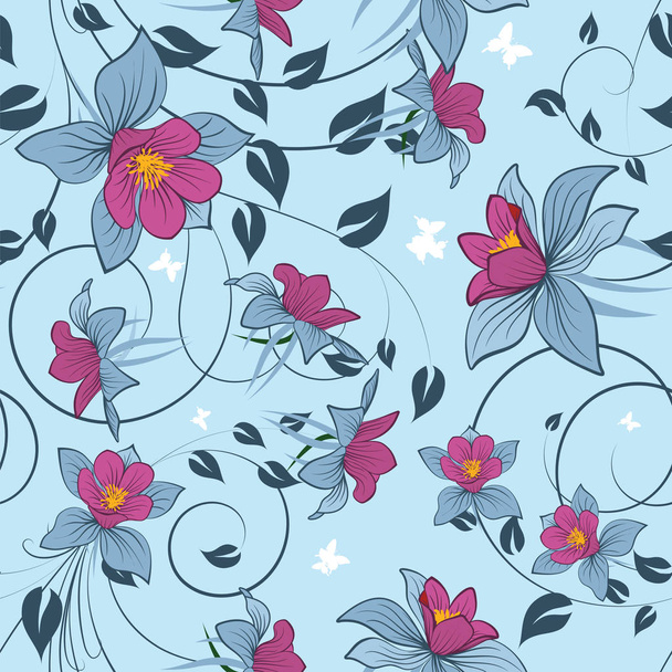 Seamless vector floral pattern. For easy making seamless pattern just drag all group into swatches bar, and use it for filling any contours. EPS 10. - ベクター画像