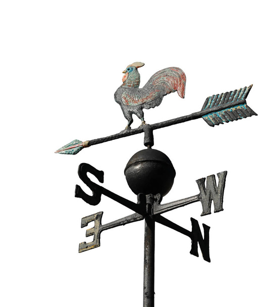 wind vane with cock on top and cardinal points on white backgrou - Photo, Image