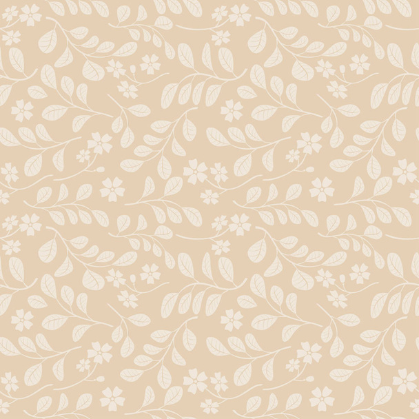 light leaves with flowers on beige background - decorative seamless pattern - Vector, Image