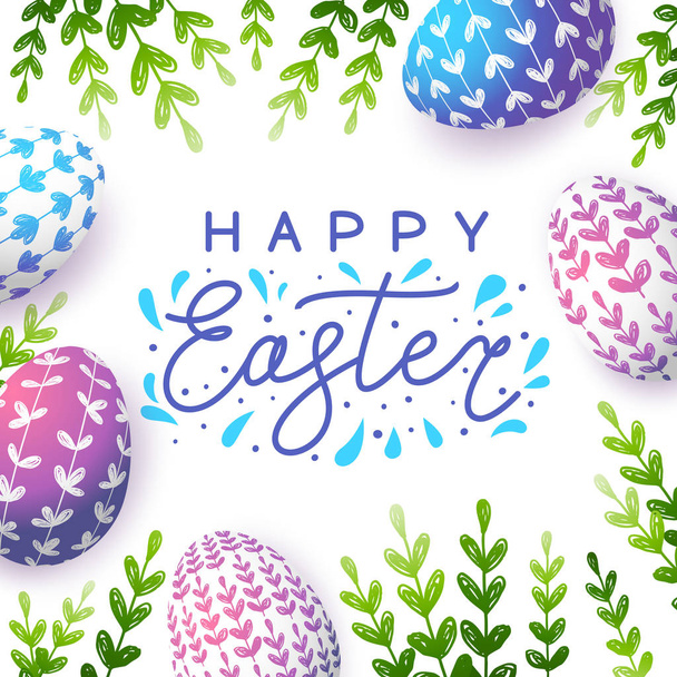 Tarjeta de felicitación de Pascua con huevos de color aislados sobre fondo blanco
 - Vector, Imagen