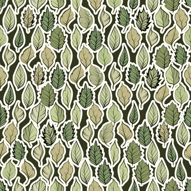 Seamless pattern. Green leaves on dark  background - Вектор, зображення