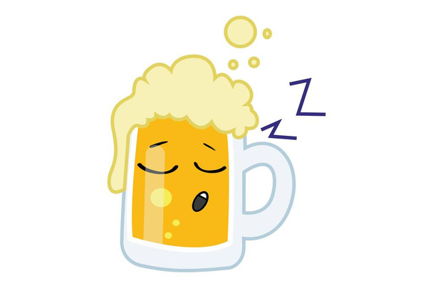 Vectorillustratie cartoon van bier beker slapen. Geïsoleerd op witte achtergrond. - Vector, afbeelding