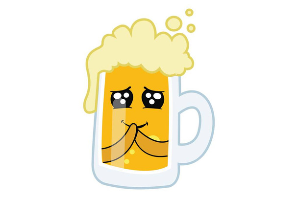 ビールのカップがかわいい感じのベクトル漫画イラスト。白い背景に分離. - ベクター画像