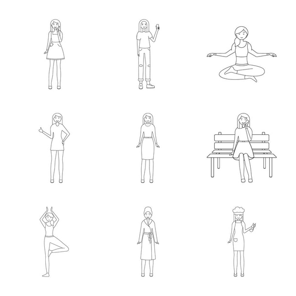 Ilustração vetorial da postura e do sinal de humor. Coleção de postura e ícone vetorial feminino para estoque
. - Vetor, Imagem