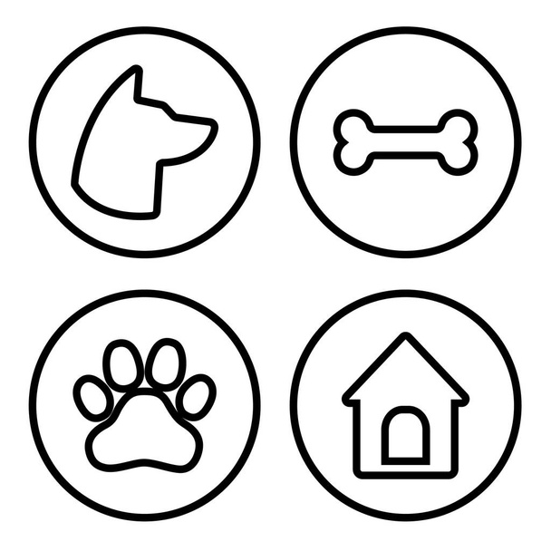 Dog Round Icons Set. Dog head, paw, bone, dog house. Vector - Vector, Image