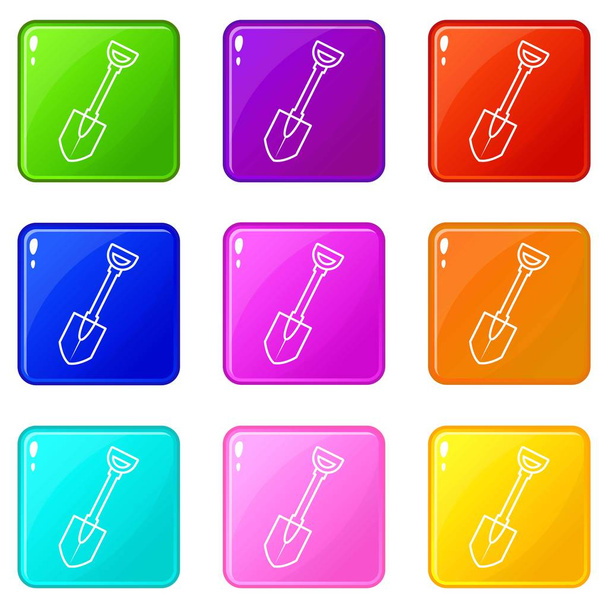 Shovel icons set 9 color collection - Wektor, obraz