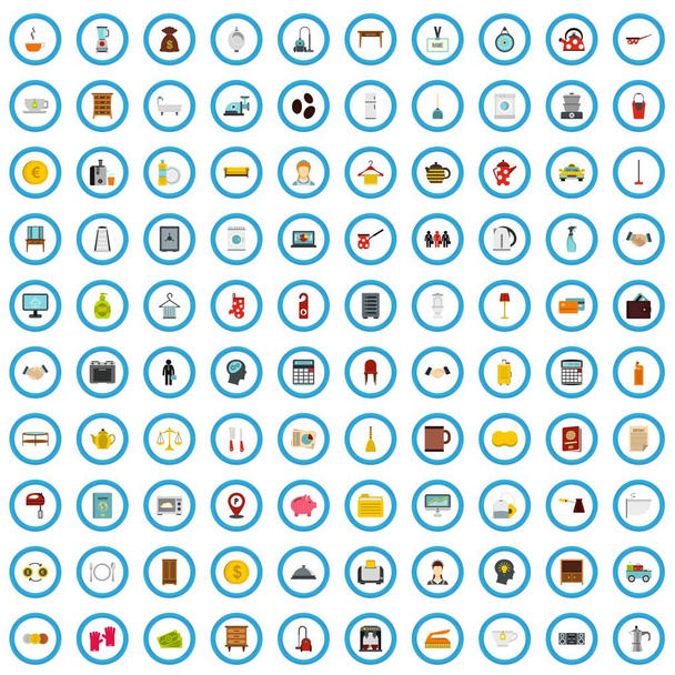 100 inn business icons set, flat style - Vector, Image