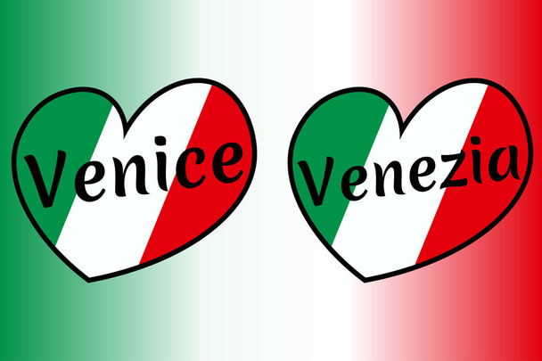 Joukko sydämen muotoinen Italia liput kirjoitus kaupungin nimi
 - Vektori, kuva