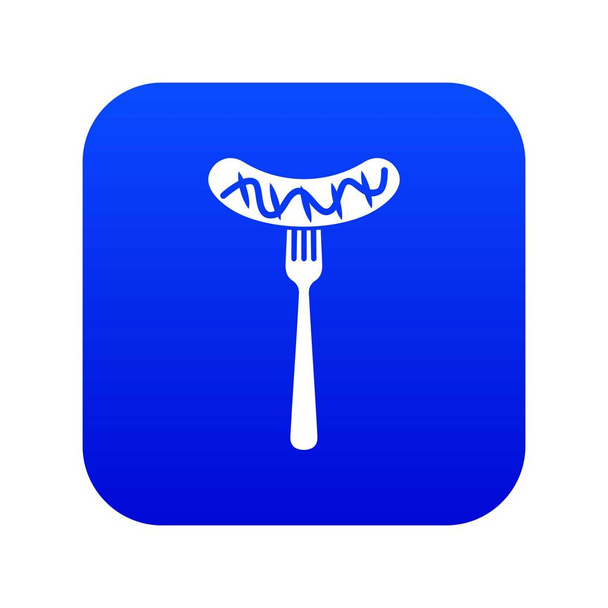 Grilled sausage on a fork mustard icon digital blue - Vektör, Görsel