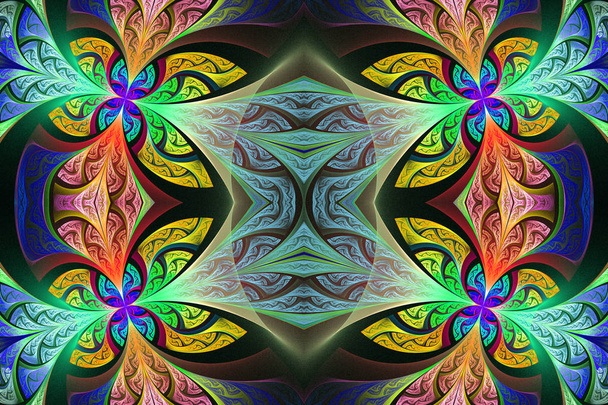 Πολύχρωμα συμμετρική λουλούδι μοτίβο στο βιτρό  - Φωτογραφία, εικόνα