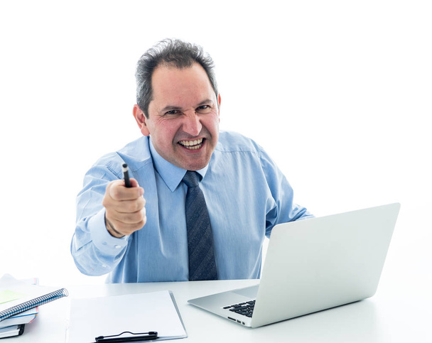 Portrait of happy creative business man working on laptop on new project sharing ideas - Фото, зображення