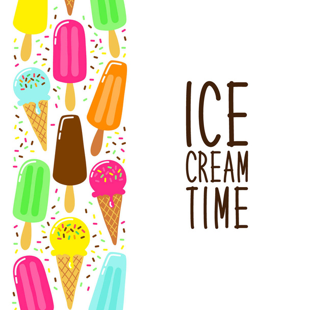 Cute Ice Cream collection background in vivid tasty colors ideal for banners, package etc - Vektör, Görsel