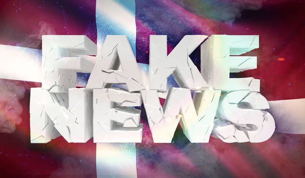Ilustración 3D del concepto de noticias falsas con bandera de fondo de Dinamarca
. - Foto, imagen